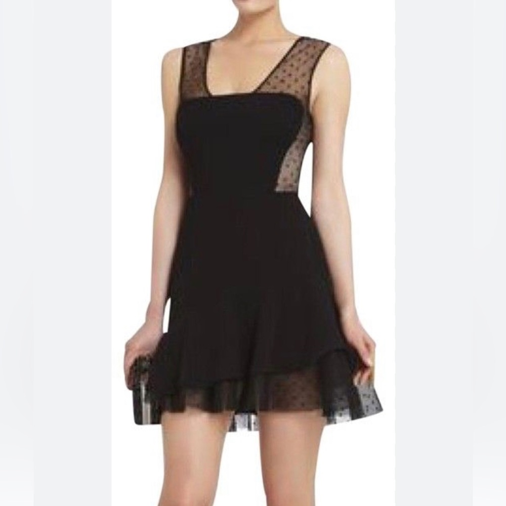 BCBGMAXAZRIA Adriana Black Asymmetric Hem Short Ruffle Skirt Dress Size 06